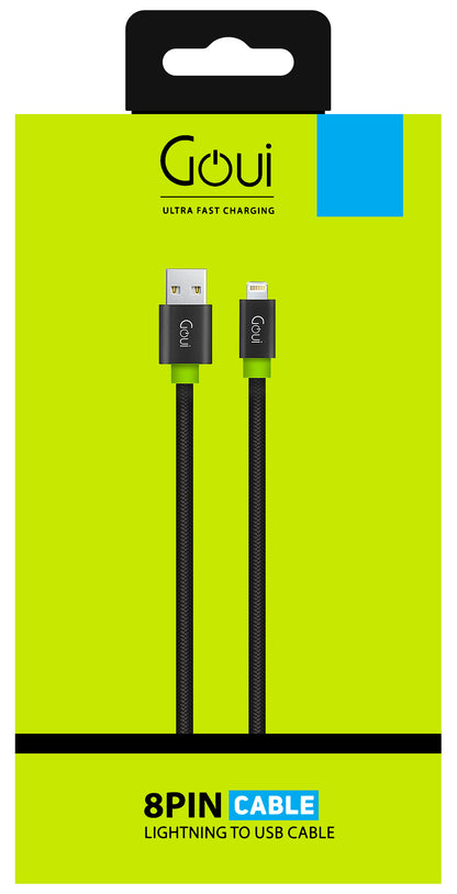 Cabo de carregamento e dados USB-A - Lightning Goui Fashion Flat, 18W, 1m, preto G-LC8PINFBF-K