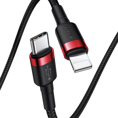 Cabo de carregamento e dados USB-C - Lightning Baseus Cafule, 18W, 1m, vermelho CATLKLF-91