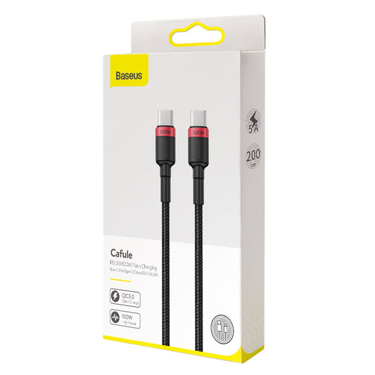 Cabo de carregamento e dados USB-C - Cabo USB-C Baseus Cafule, 100W, 2m, Vermelho CATKLF-AL91