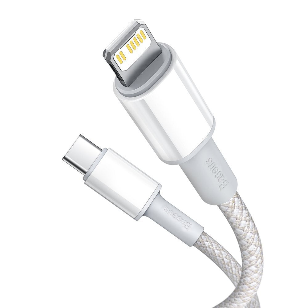 Baseus Cabo trançado de alta densidade USB-C - Lightning para dados e carregamento, 20W, 1m, branco CATLGD-02