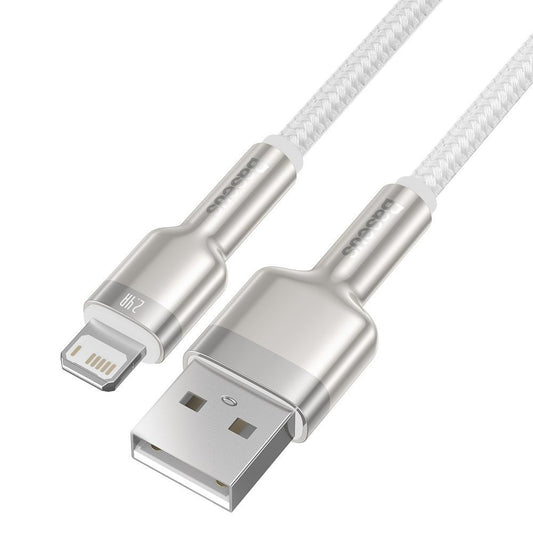 Cabo de Dados e Carregamento USB-A - Lightning Baseus Cafule Metal Series, 18W, 2m, Branco CALJK-B02