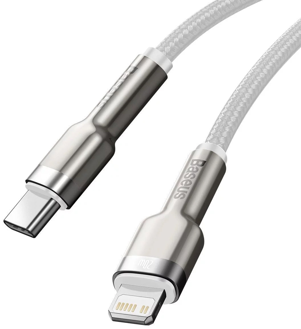 Cabo de Dados e Carregamento USB-C - Lightning Baseus Cafule Metal Series, 20W, 2m, Branco CATLJK-B02