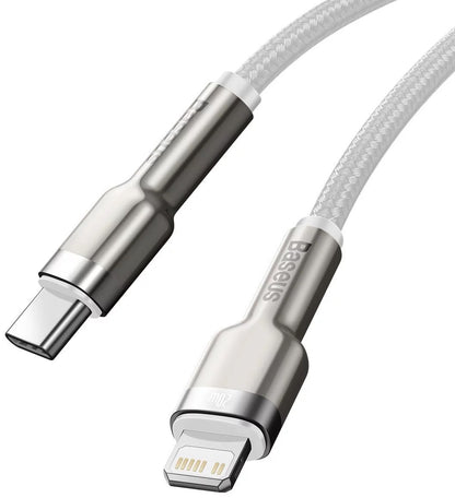 Cabo de Dados e Carregamento USB-C - Lightning Baseus Cafule Metal Series, 20W, 2m, Branco CATLJK-B02