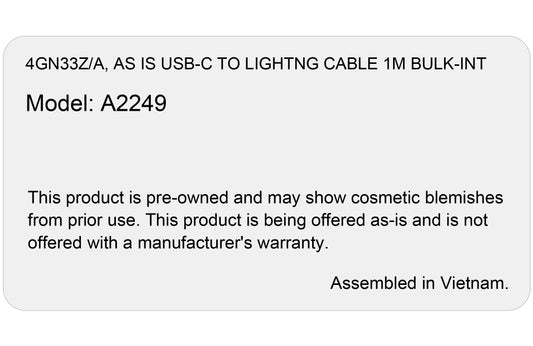 Cabo de carregamento e dados USB-C - Apple Lightning, 96 W, 1 m, branco, como está 4GN33Z/A