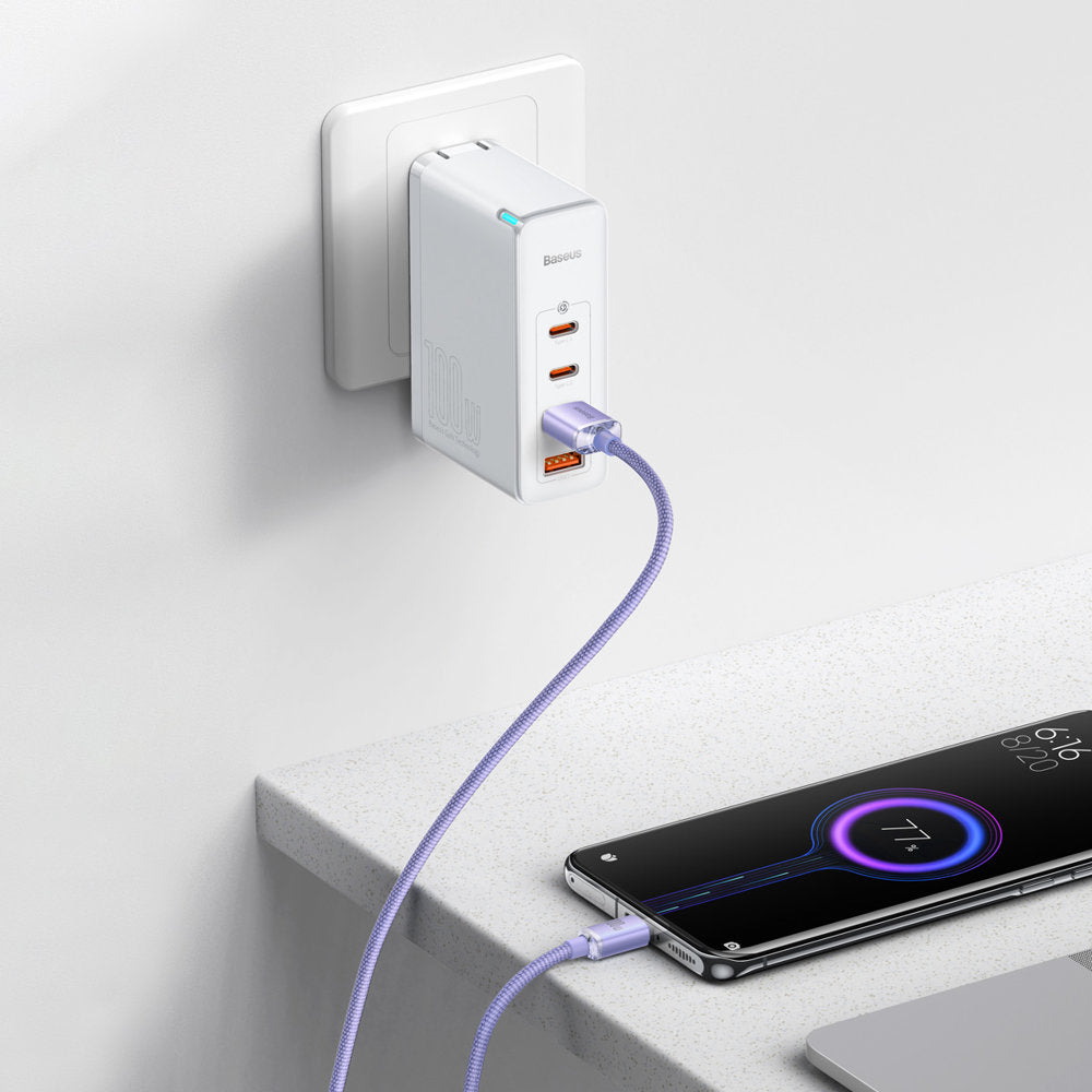 Cabo de Dados e Carregamento USB-A - USB-C Baseus Crystal Shine Series, 100W, 2m, Roxo CAJY000505