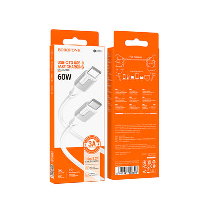Cabo de carregamento e dados USB-C - USB-C Borofone BX101 Creator, 60W, 1m, Branco 