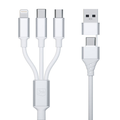 Cabo de carregamento USB-A / USB-C - Lightning / microUSB / USB-C 3MK Hyper 3in1, 12W, 1,5 m, branco 