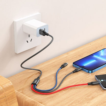 Cabo de Carregamento USB-A - Lightning / microUSB / USB-C HOCO X76 3em1, 18W, 1m, Multicolor