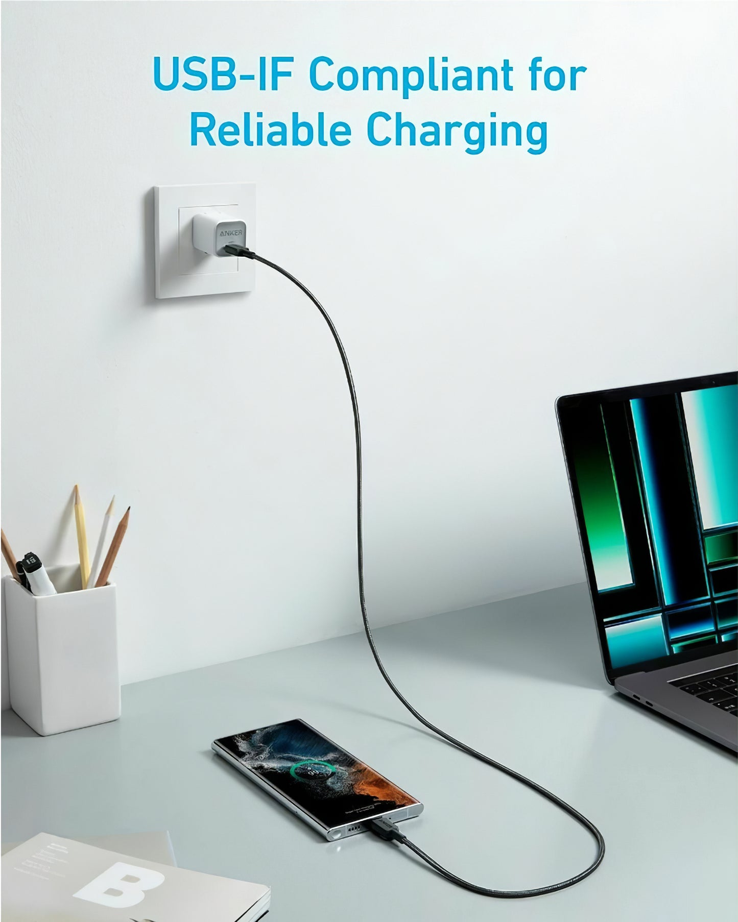 Cabo de Dados e Carregamento USB-C - USB-C Anker 322, 60W, 0.9m, Preto A81F5G11