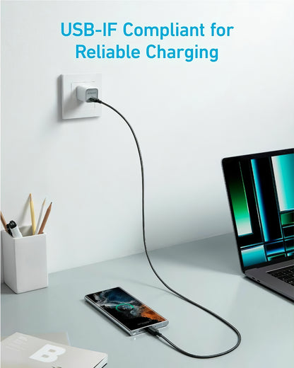 Cabo de Dados e Carregamento USB-C - USB-C Anker 322, 60W, 0.9m, Preto A81F5G11