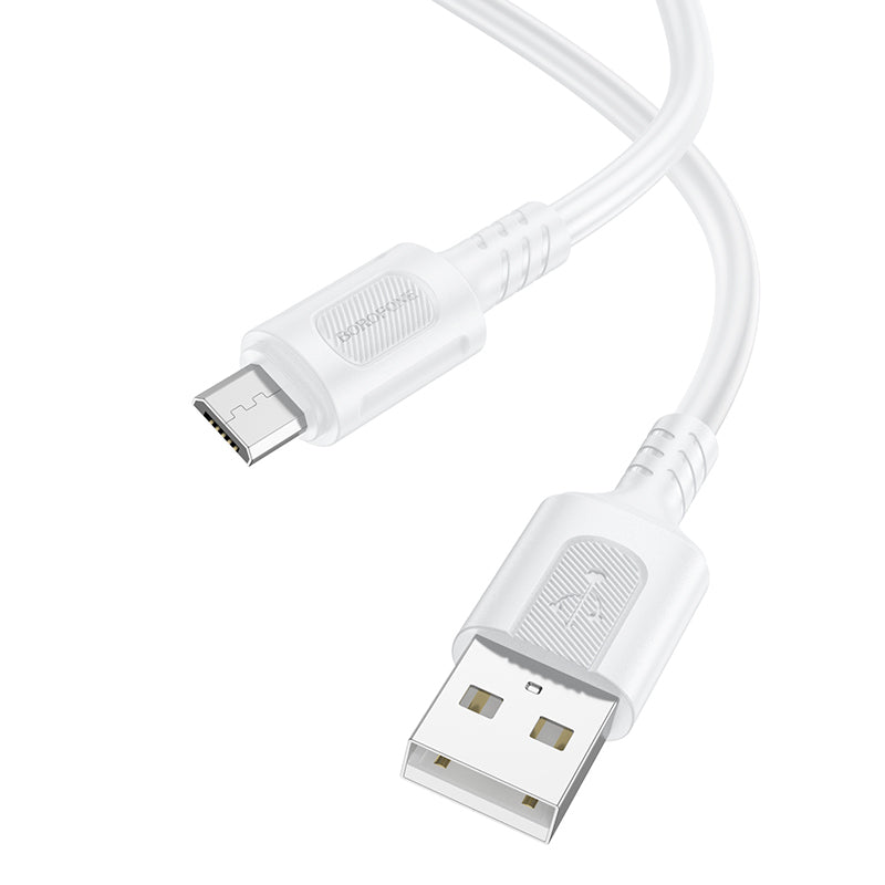 Cabo de carregamento e dados USB-A - microUSB Borofone BX111 Feliz, 18W, 1m, Branco 