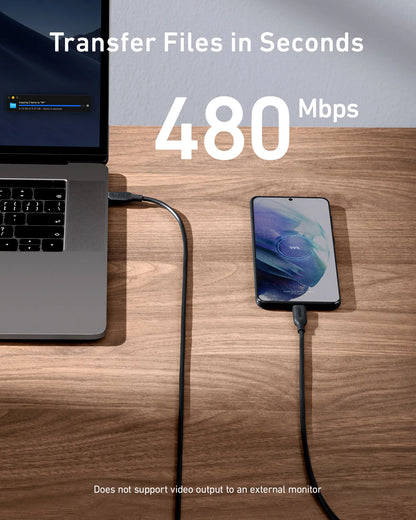 Cabo de carregamento e dados USB-C - USB-C Anker 543, 100W, 1,8 m, preto A80E2G11 