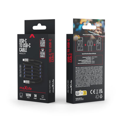 Cabo de Dados e Carregamento USB-C - USB-C MaXlife MXUC-11 Magnético, 100W, 1m, Preto