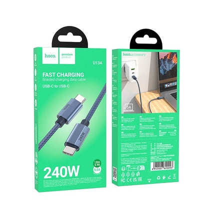 Cabo de carregamento e dados USB-C - USB-C HOCO U134, 240W, 1.8m, 1.8m, Azul 