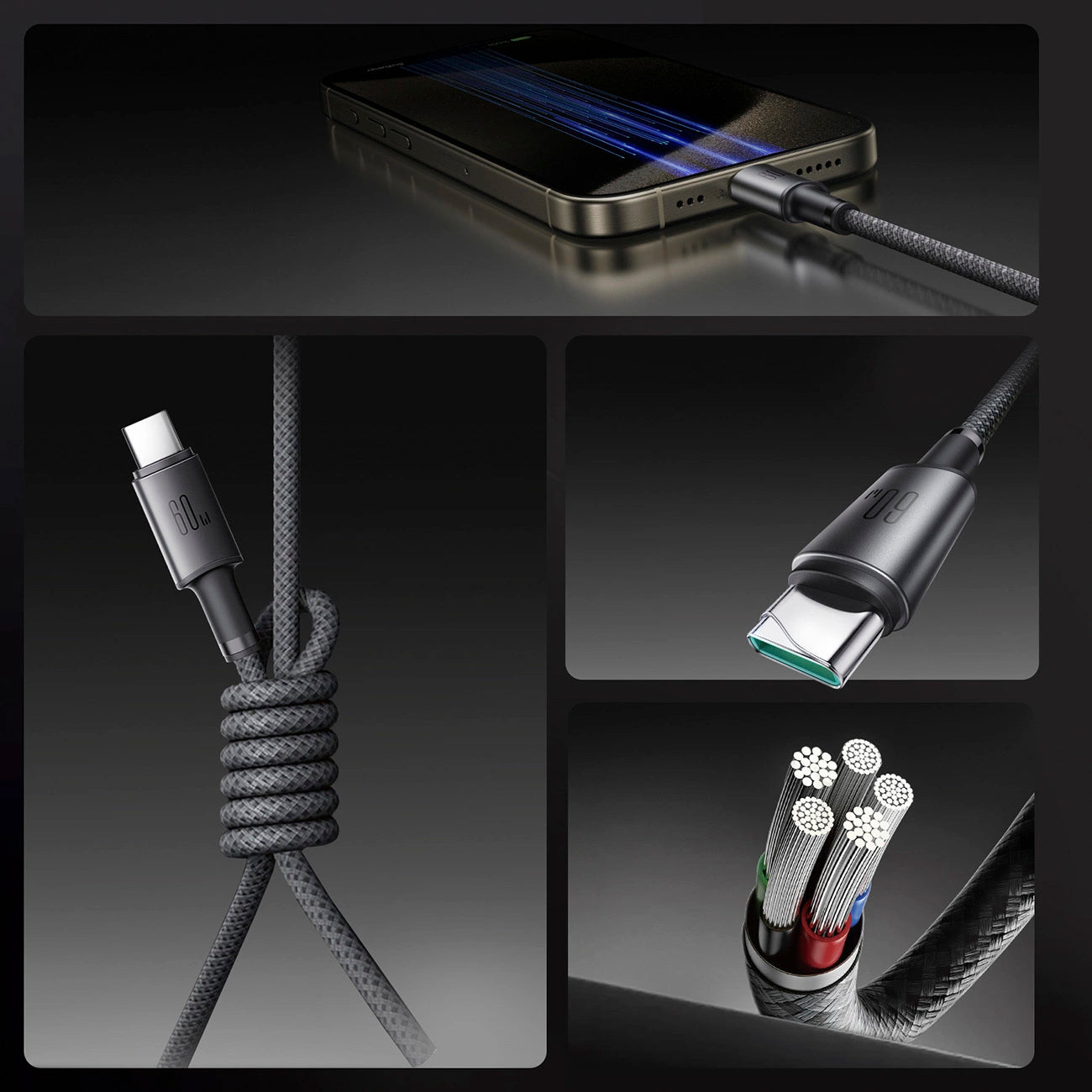 Cabo de Dados e Carregamento USB-C - USB-C Joyroom S-A50, 60W, 1.2m, Cinzento