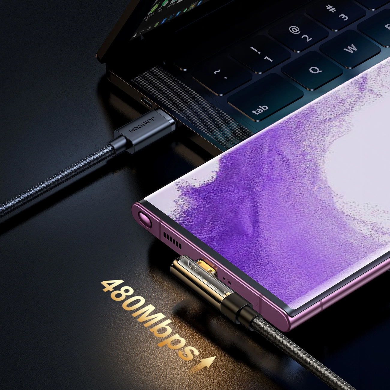 USB-C Data and Charging Cable - USB-C Joyroom S-CC100A6 Angled, 100W, 1.2m, Black