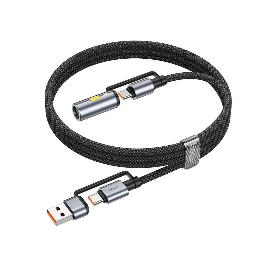 Cabo de Dados e Carregamento USB-C / USB-A - USB-C / Isqueiro Elétrico HOCO U138, 60W, 1.2m, Preto