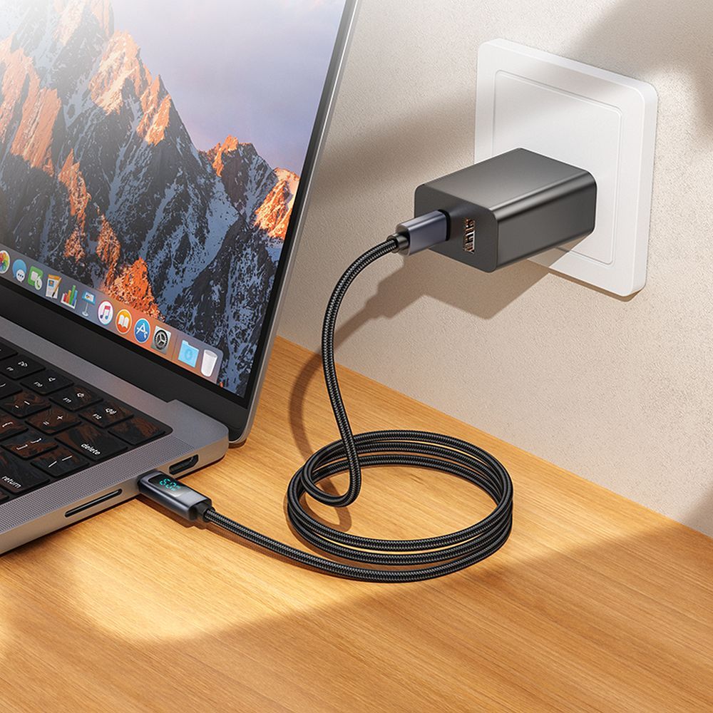 Cabo de Dados e Carregamento USB-C - USB-C HOCO Display X112, 60W, 1m, Preto