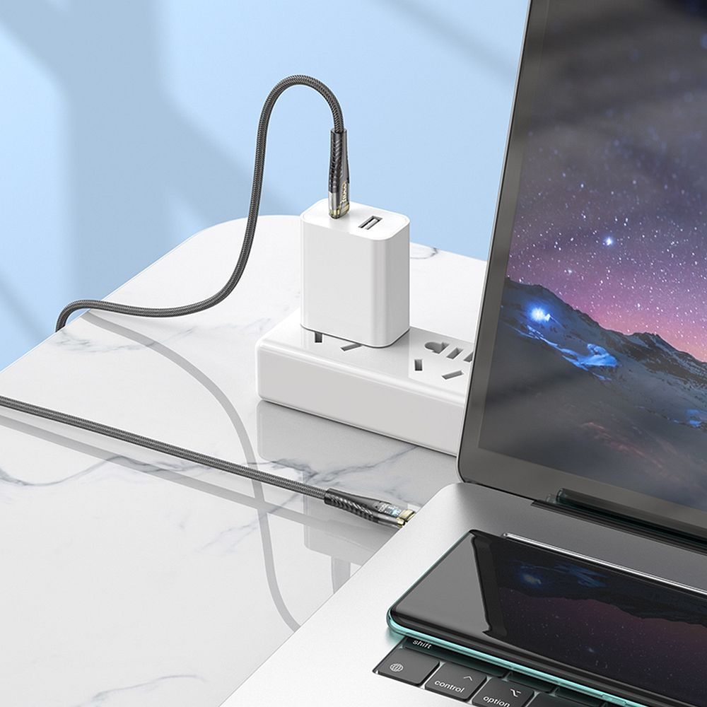 Cabo de Dados e Carregamento USB-C - USB-C HOCO U121, 60W, 1.2m, Preto