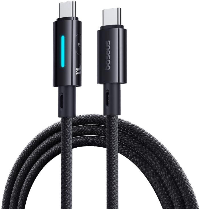 Cabo de Dados e Carregamento USB-C - USB-C Baseus Lit Button Control, 100W, 1m, Preto P10379000121-00