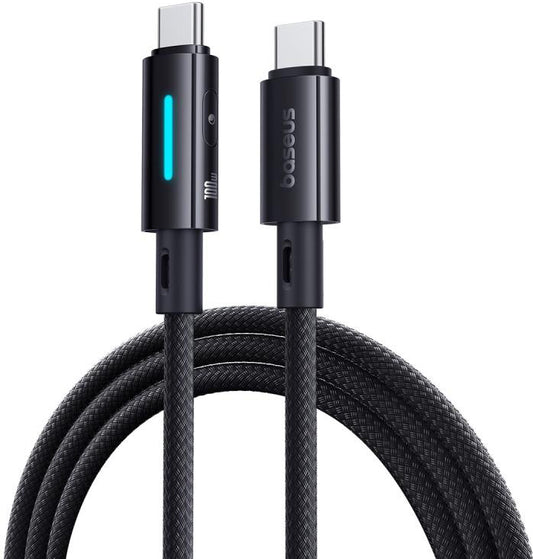 Cabo de Dados e Carregamento USB-C - USB-C Baseus Lit Button Control, 100W, 2m, Preto P10379000121-01