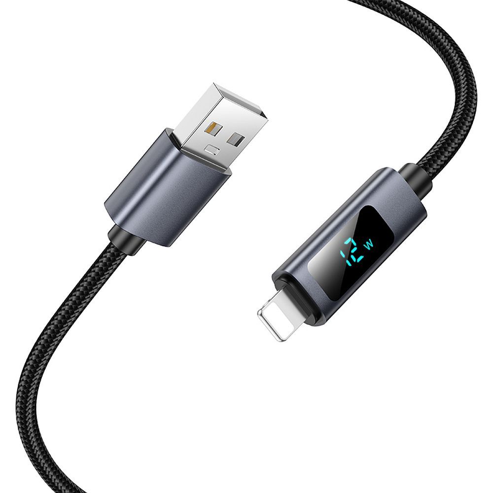 Cabo de Dados e Carregamento USB-A - Lightning HOCO Display X112, 18W, 1m, Preto