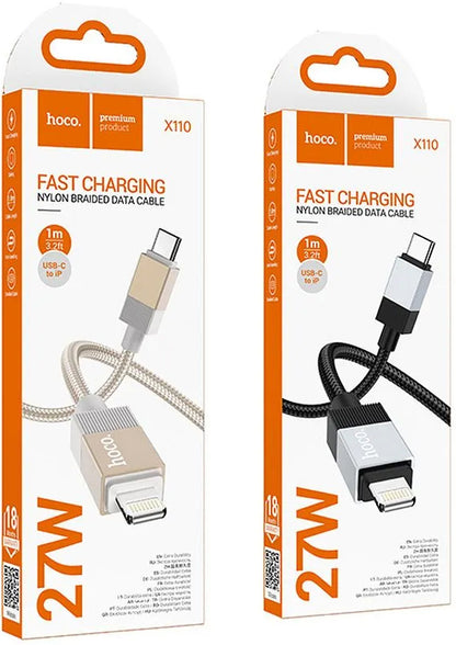 Cabo de Dados e Carregamento USB-C - Lightning HOCO X110, 27W, 1m, Preto