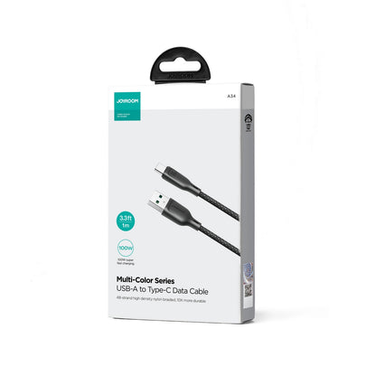Cabo de Dados e Carregamento USB-A - USB-C Joyroom Multi-Color S-A34, 100W, 1m, Preto