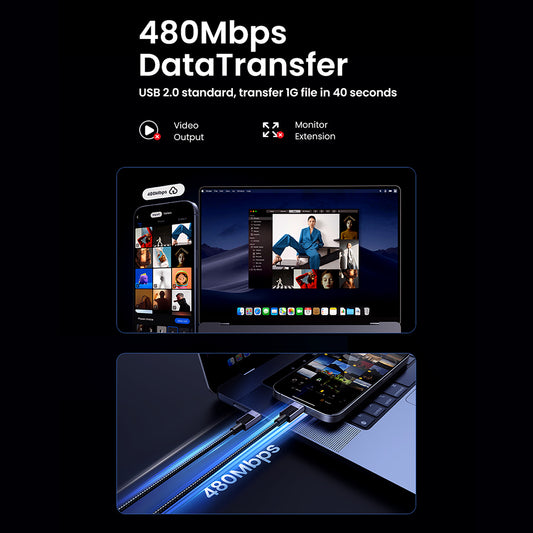 Cabo de Dados e Carregamento USB-C - USB-C UGREEN L513, 240W, 1m, Preto