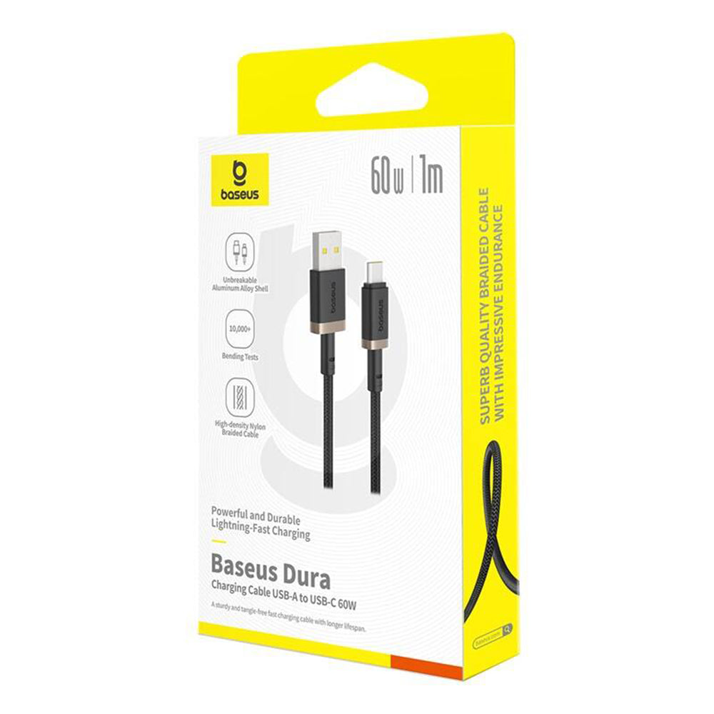 Cabo de Dados e Carregamento USB-A - USB-C Baseus Dura Series, 60W, 1m, Dourado P10377802U01-00