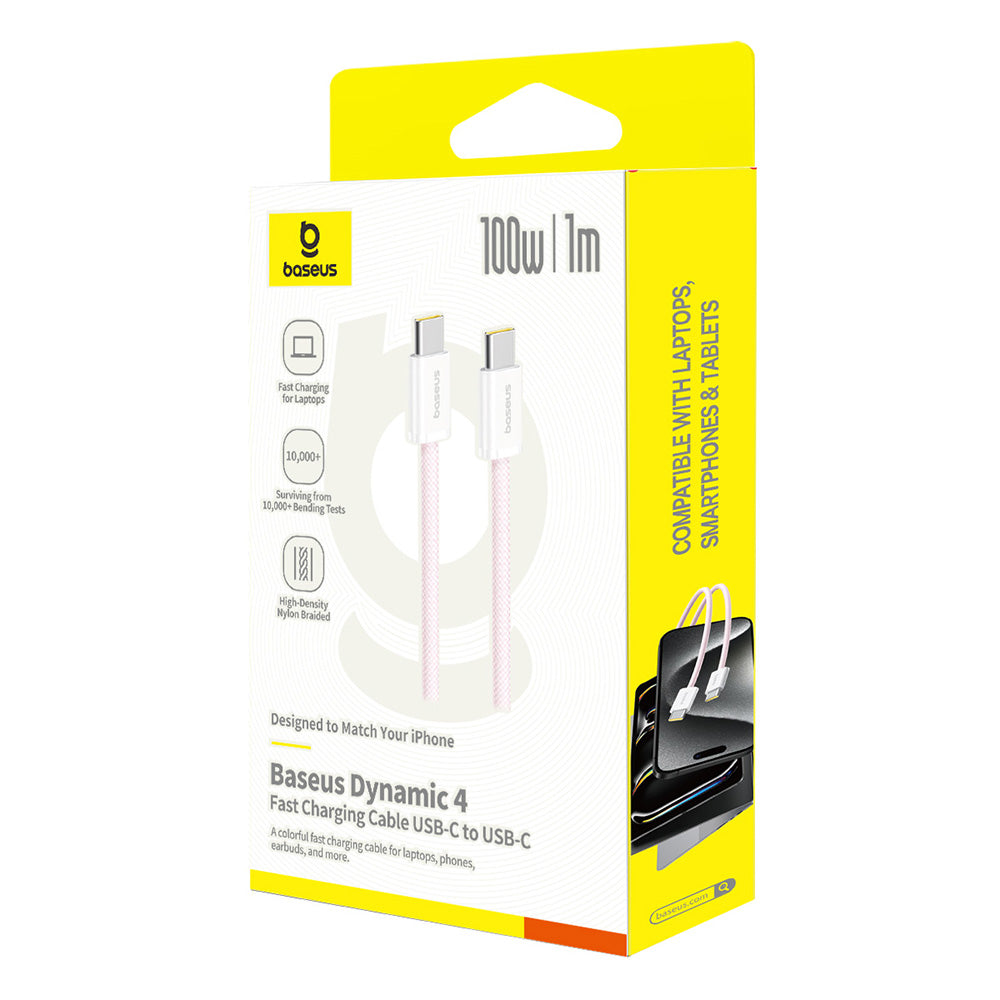 Cabo de Dados e Carregamento USB-C - USB-C Baseus Dynamic 4 Series, 100W, 1m, Rosa P10381400411-00