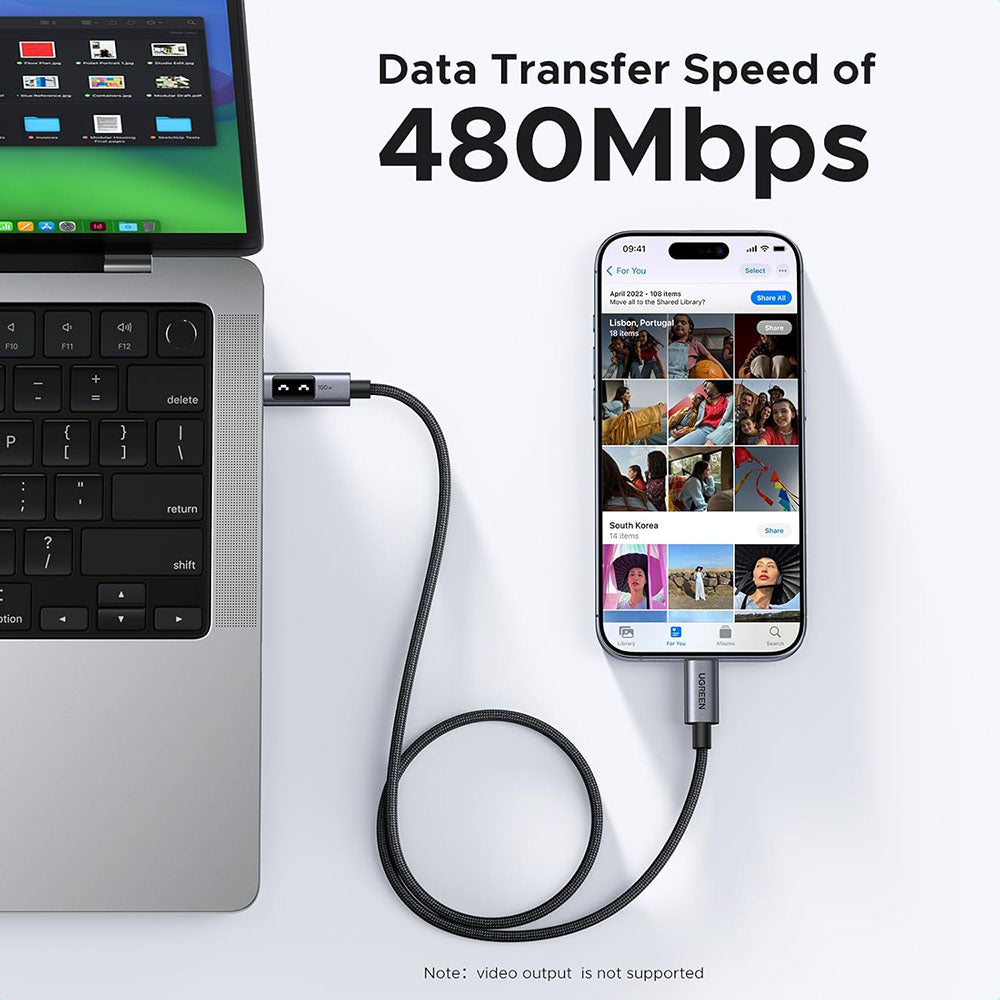 Cabo de Dados e Carregamento USB-C - USB-C UGREEN L509, 100W, 1m, Cinzento