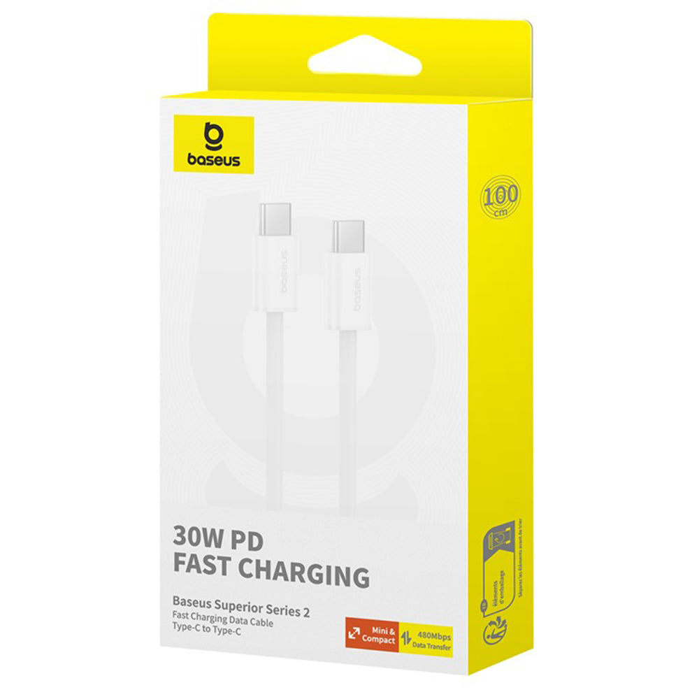Cabo de Dados e Carregamento USB-C - USB-C Baseus Superior Series 2, 30W, 1m, Branco P10365200211-00