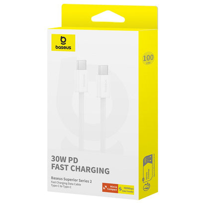Cabo de Dados e Carregamento USB-C - USB-C Baseus Superior Series 2, 30W, 1m, Branco P10365200211-00