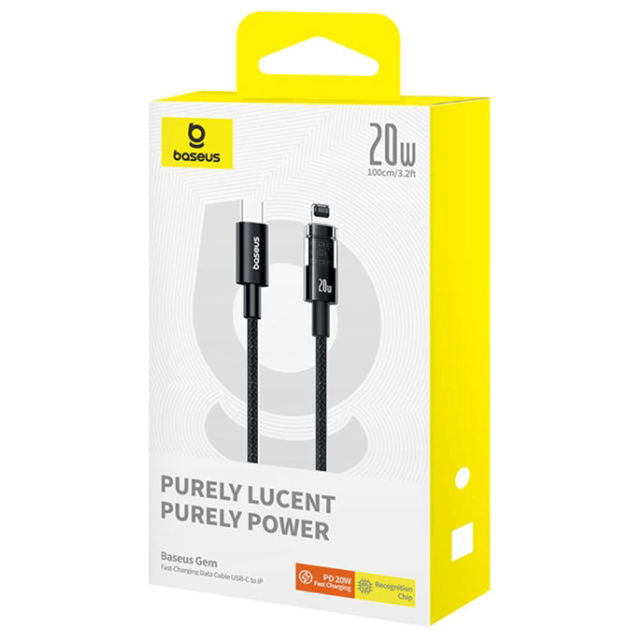 Cabo de Dados e Carregamento USB-C - Lightning Baseus Gem, 20W, 1m, Preto P10373001111-00