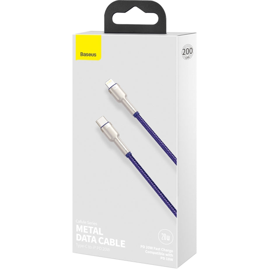 Cabo de Dados e Carregamento USB-C - Lightning Baseus Cafule Metal Series, 20W, 2m, Roxo CATLJK-B05