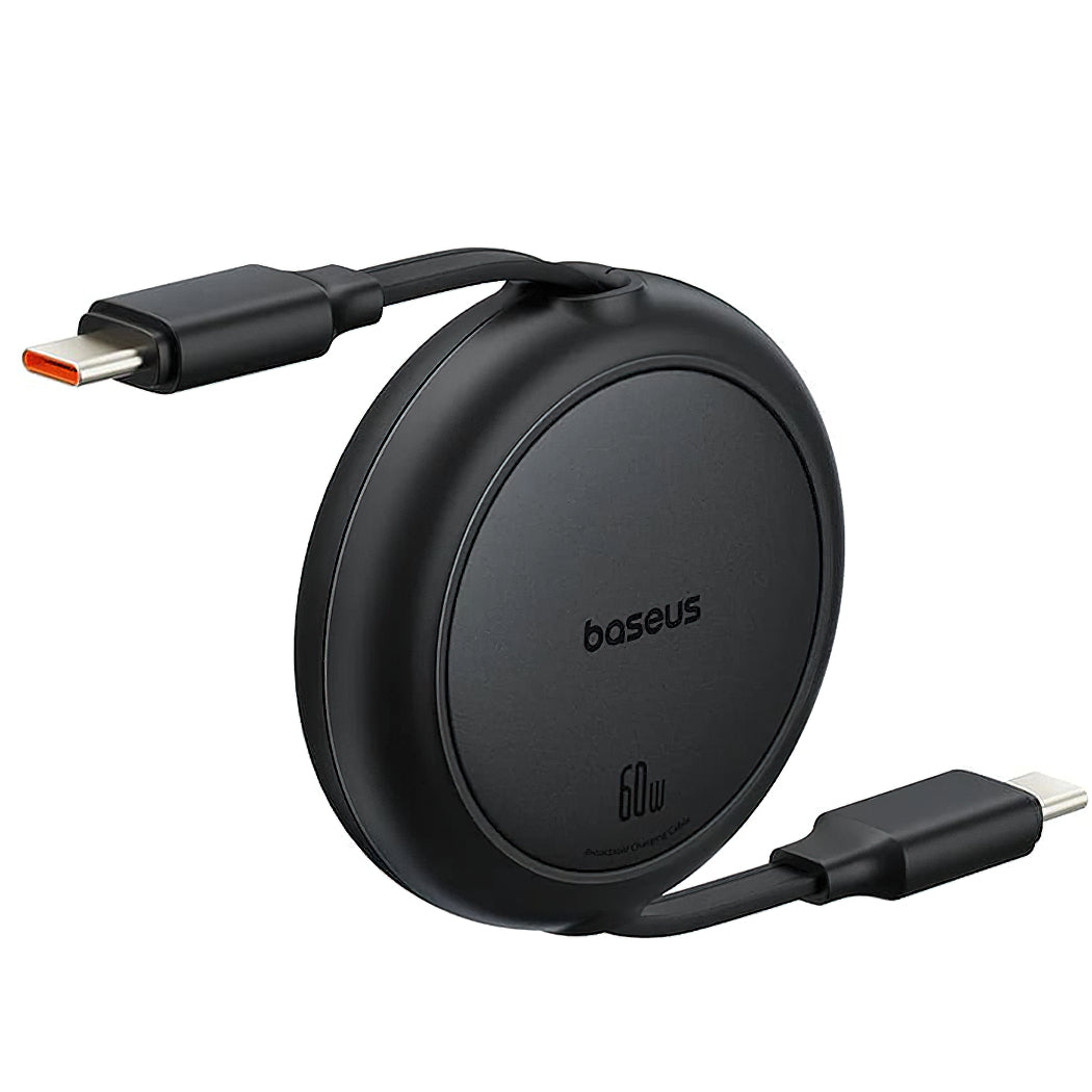 Cabo de Dados e Carregamento USB-C - USB-C Baseus Free2Pull Mini Retrátil, 60W, 1m, Preto P10364500111-01