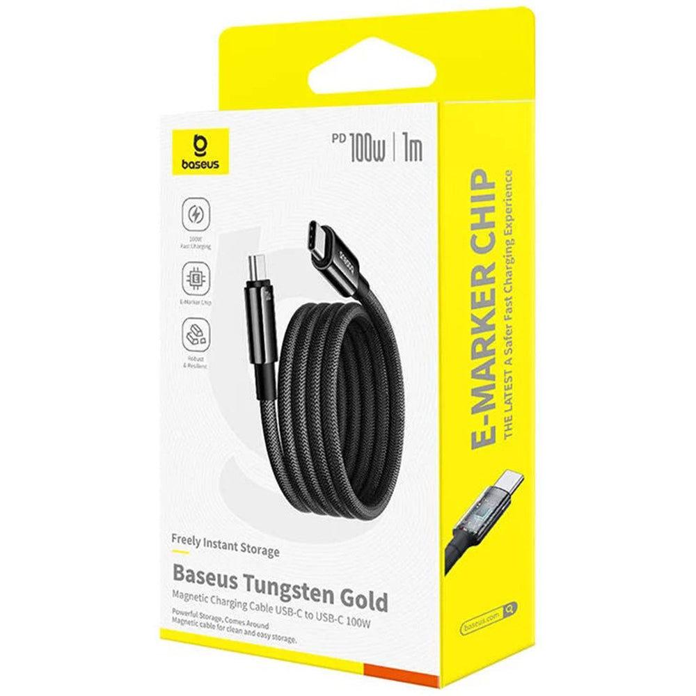 Cabo de Dados e Carregamento USB-C - USB-C Baseus Tungsten Gold, 100W, 1m, Preto P10319805111-00
