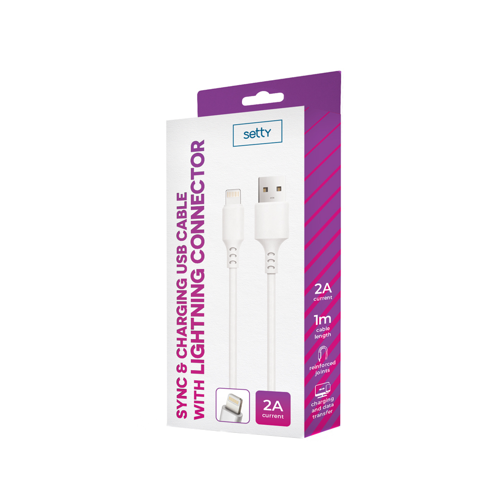 Cabo de Dados e Carregamento USB-A - Lightning Setty, 18W, 1m, Branco
