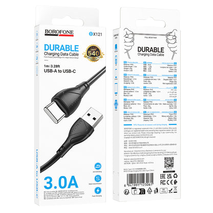 Cabo de Dados e Carregamento USB-A - USB-C Borofone BX121 Energy, 18W, 1m, Preto