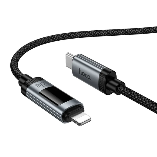 Cabo de Dados e Carregamento USB-C - Lightning HOCO Display U148, 27W, 1.2m, Preto
