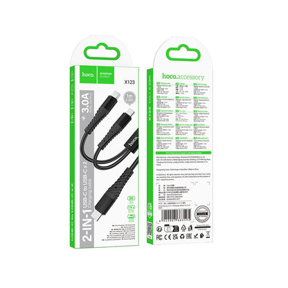 Cabo de Carregamento USB-C - 2 x USB-C HOCO X123, 10W, 1m, Preto