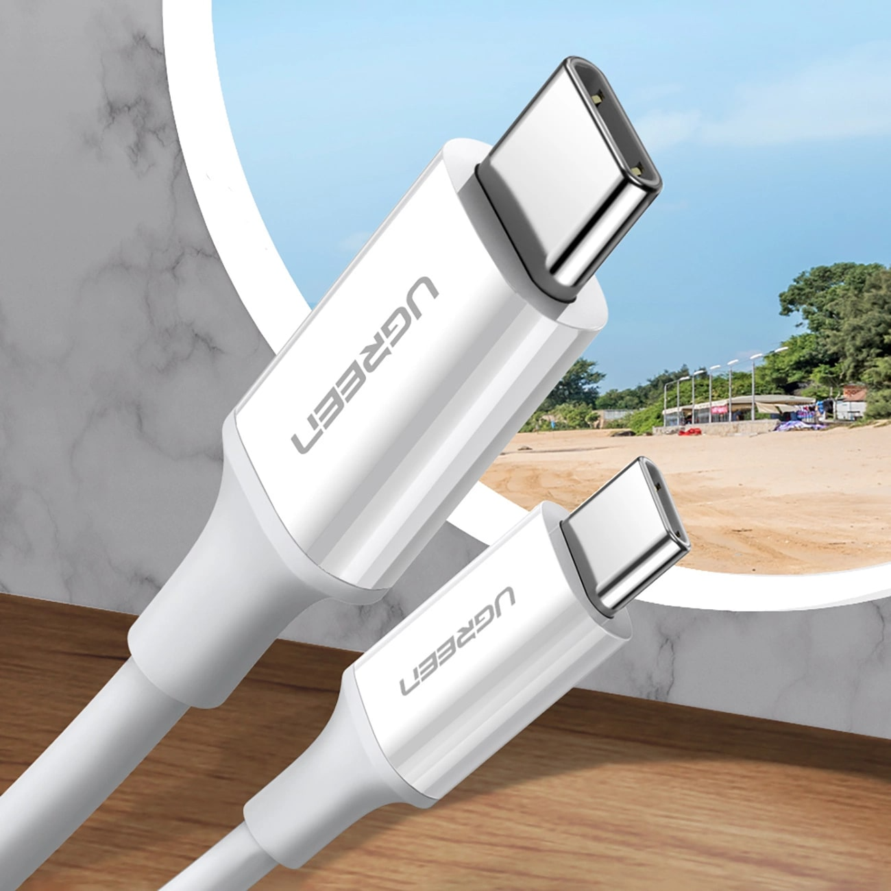 Cabo de Dados e Carregamento USB-C - USB-C UGREEN US264, 60W, 0.5m, Branco
