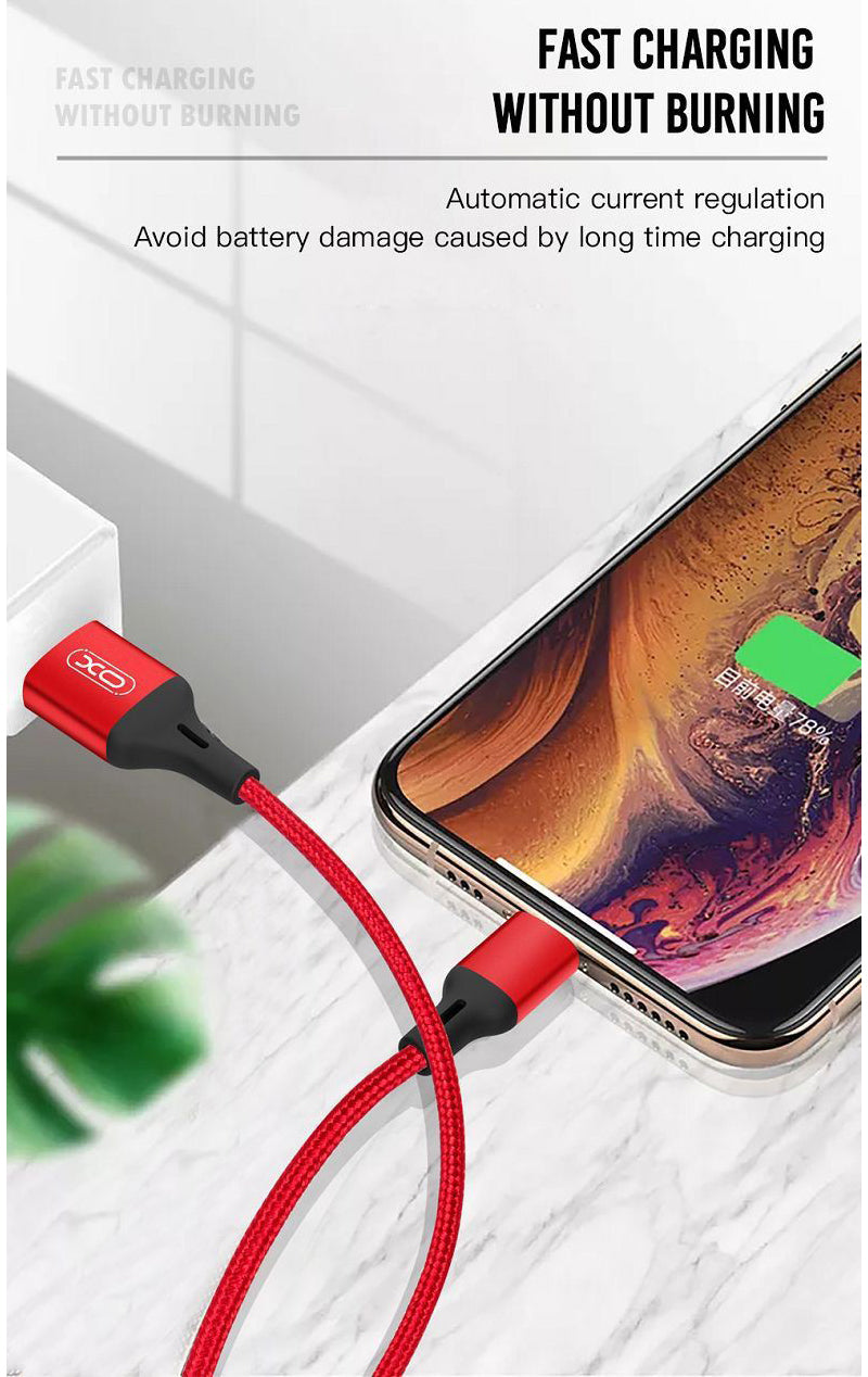 Cabo de Dados e Carregamento USB-A - USB-C XO Design NB143, 18W, 2m, Vermelho