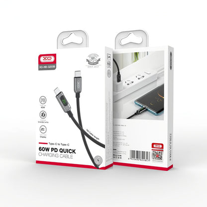 Cabo de Dados e Carregamento USB-C - USB-C XO Design NB-Q203B Display, 60W, 1m, Preto