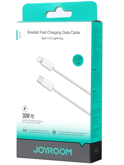 Cabo de Dados e Carregamento USB-C - Lightning Joyroom S-A45, 30W, 1m, Branco