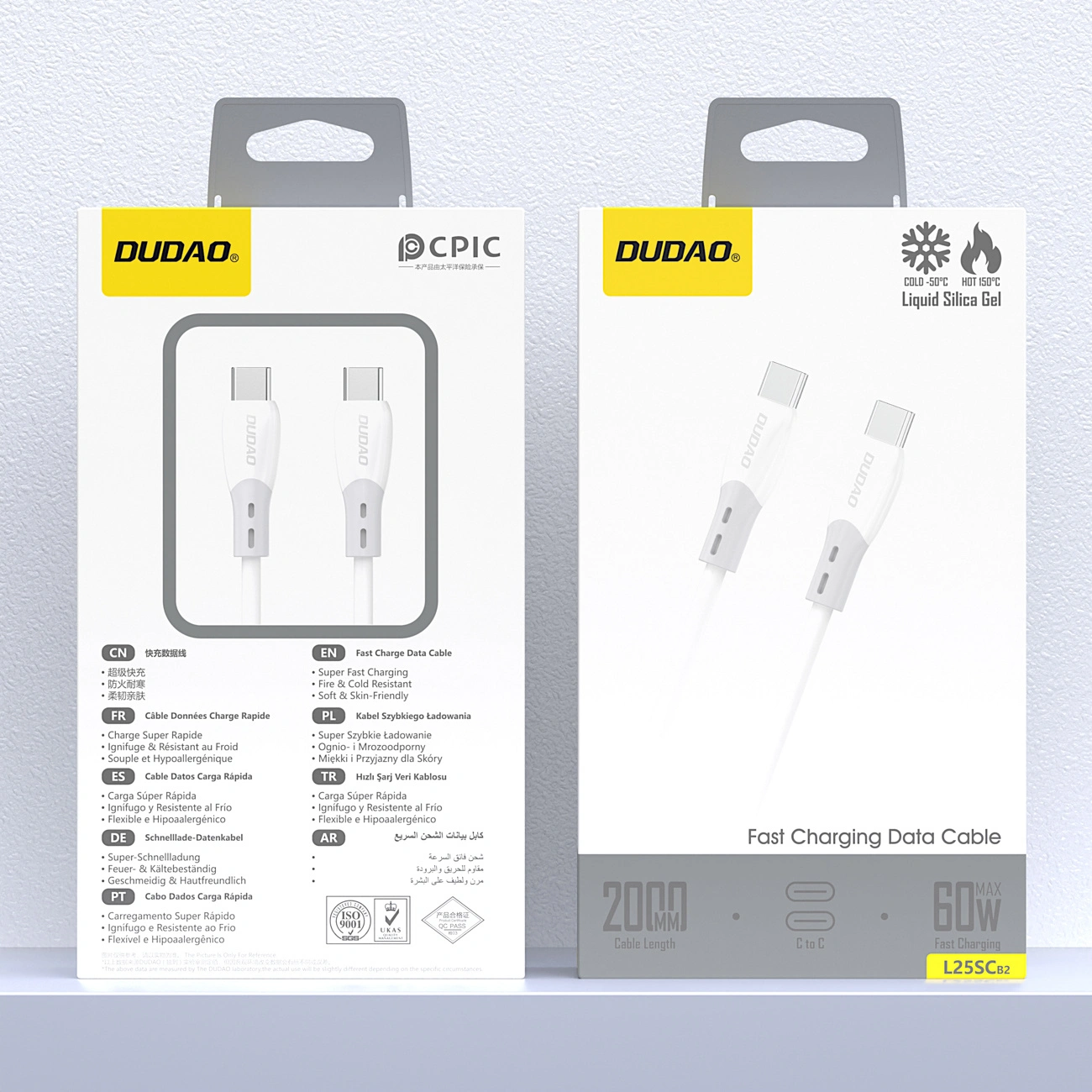 Cabo de Dados e Carregamento USB-C - USB-C Dudao L25SC, 60W, 1m, Branco