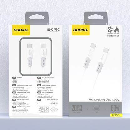 Cabo de Dados e Carregamento USB-C - USB-C Dudao L25SC, 60W, 1m, Branco