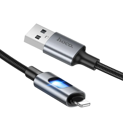 Cabo de Dados e Carregamento USB-A - Lightning HOCO U144 Led, 18W, 1.2m, Preto