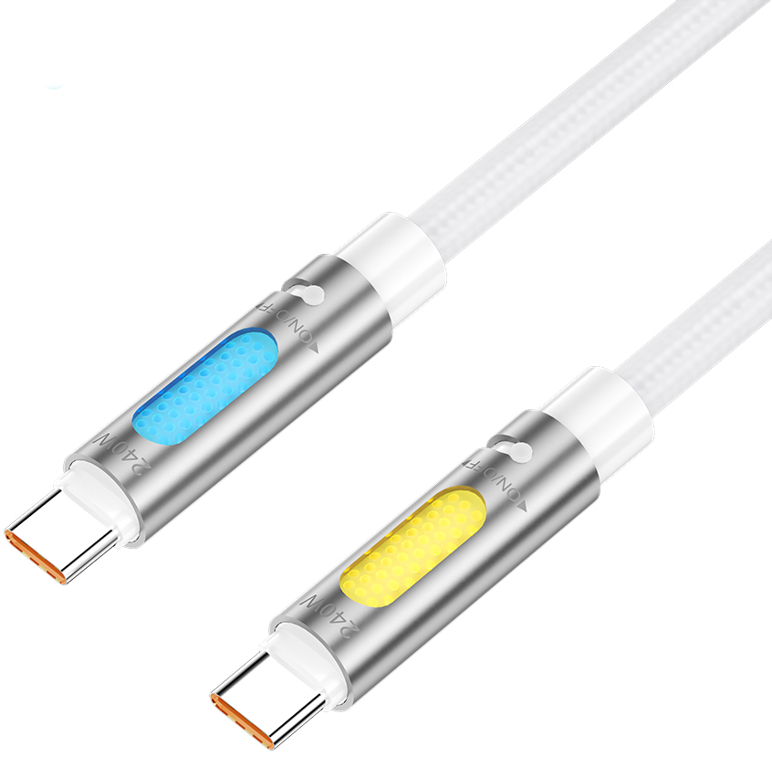 Cabo de Dados e Carregamento USB-C - USB-C BWOO X325C-C Led, 240W, 1,2m, Branco